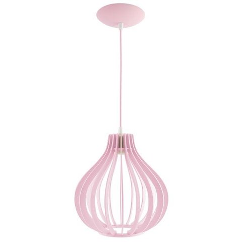 Luminária Pendente Madeira Gota 25cm e27 Sala Decoração Rosa Claro