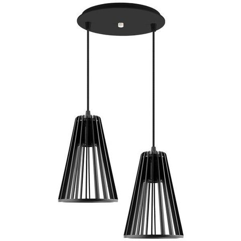 Luminária Pendente Duplo Madeira Koni 20cm Cr Soquete E27 Preto