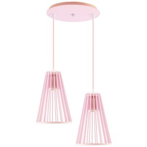 Luminária Pendente Duplo Madeira Koni 20cm CR Soquete E27 Rosa Claro