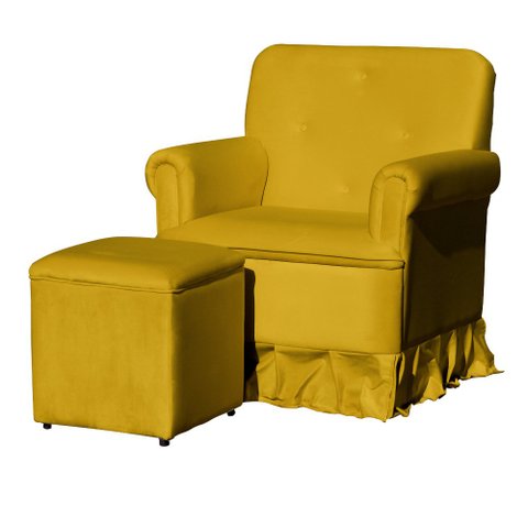 Poltrona Laura Amamentação Balanço Mais Puff - Quarto Bebê Amamentação - Veludo - Estopar Laura Mais