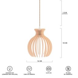 Luminária Pendente Madeira Nacar 18cm Soquete E27 Sala Pessego - 7