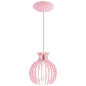 Luminária Pendente Madeira Nacar 18cm Soquete E27 Sala Rosa Claro
