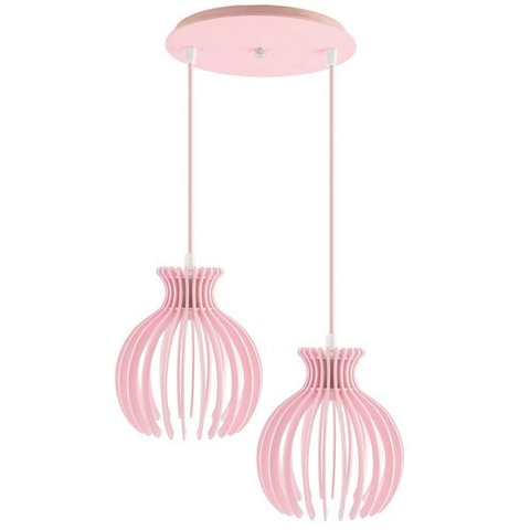 Luminária Pendente Duplo Madeira Nacar 18cm CR Soquete E27 Rosa Claro