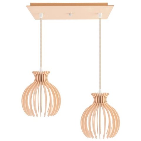 Luminária Pendente Duplo Madeira Nacar 18cm CQ Soquete E27 Pessego