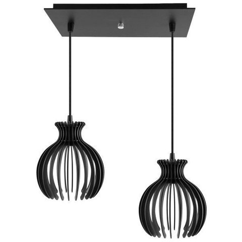 Luminária Pendente Duplo Madeira Nacar 18cm Cq Soquete E27 Preto