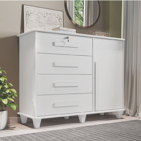 Cômoda Sapateira Grécia com Chave 1 Porta Ripado Flex - 4 Cores:branco
