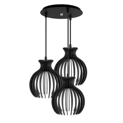 Luminária Pendente Triplo Madeira Nacar 18cm Cr Soquete E27 Preto