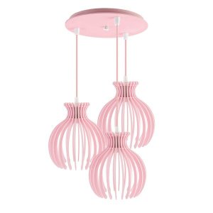 Luminária Pendente Triplo Madeira Nacar 18cm CR Soquete E27 Rosa Claro