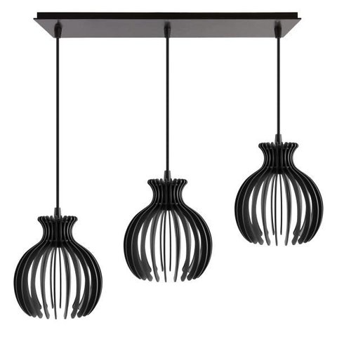 Luminária Pendente Triplo Madeira Nacar 18cm Cq Soquete E27 Preto