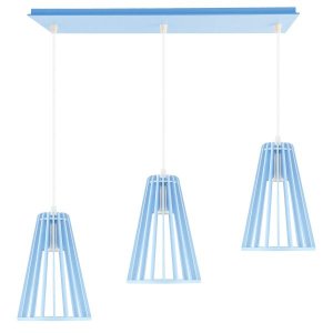 Luminária Pendente Triplo Madeira Koni 20cm CQ Soquete E27 Azul Claro