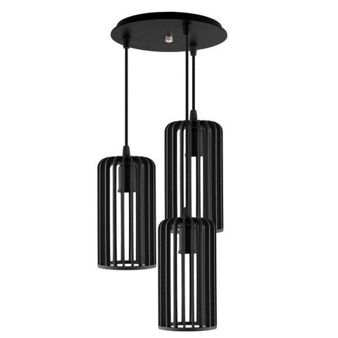 Luminária Pendente Triplo Madeira Paladio Cr Sala Jantar E27 Preto