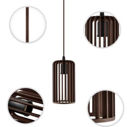 Luminária Pendente Triplo Madeira Paladio CQ Sala Jantar E27 Marrom - 5