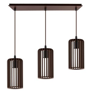 Luminária Pendente Triplo Madeira Paladio CQ Sala Jantar E27 Marrom