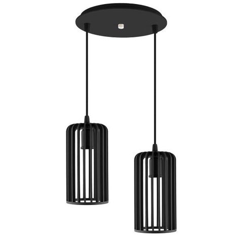 Luminária Pendente Duplo Madeira Paladio Cr Sala Jantar E27 Preto