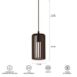 Luminária Pendente Duplo Madeira Paladio CQ Sala Jantar E27 Marrom - 7