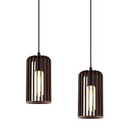Luminária Pendente Duplo Madeira Paladio CQ Sala Jantar E27 Marrom - 3