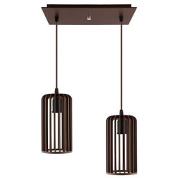 Luminária Pendente Duplo Madeira Paladio CQ Sala Jantar E27 Marrom - 1