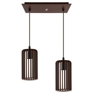 Luminária Pendente Duplo Madeira Paladio CQ Sala Jantar E27 Marrom