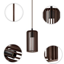 Luminária Pendente Duplo Madeira Paladio CQ Sala Jantar E27 Marrom - 5
