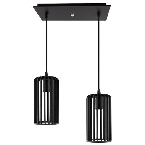 Luminária Pendente Duplo Madeira Paladio Cq Sala Jantar E27 Preto