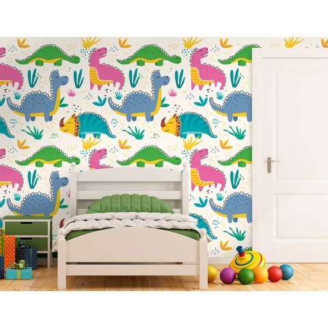 Papel de Parede Infantil - Dinossauros Coloridos Arte Destaque 3 Metros