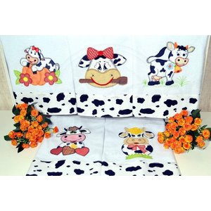 Kit Pano de Prato em Patchwork com 5 pçs - Vaquinha Fofa Arte & Tear