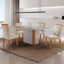 Ver imagem 1 de Mesa de Jantar Isadora com 4 Cadeiras Moderna Mo... Veludo Creme /off / /serig Off com Vidro