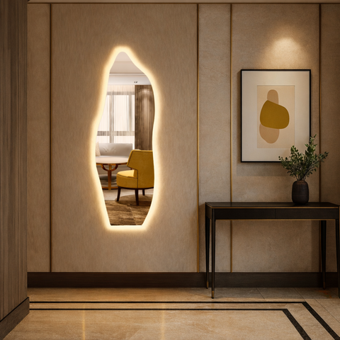 Espelho Decorativo Orgânico com Led Embutido 80cm – Elegância para Ambientes Contemporâneo