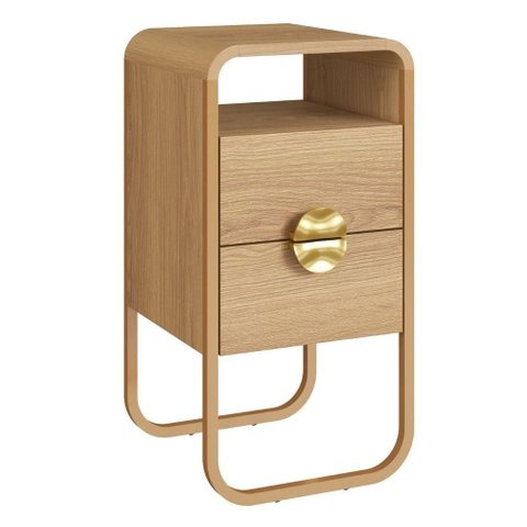 Mesa de Cabeceira Luna 2 Gavetas 30 Cm Pes Metalicos Hanover Dourado Artesano