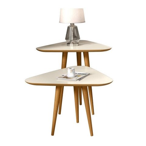 Conjunto de Mesas Verona Pés Palito em Madeira Retrô