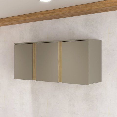 Armário Aéreo 3 Portas 120cm Yescasa Cinza/Avela/Canary