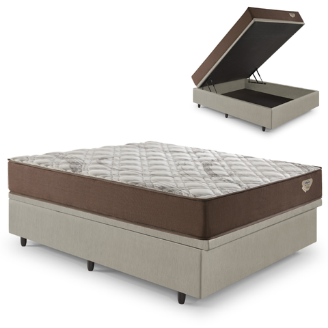 Cama Box Baú Linho Bege com Colchão Casal Relax Adorabile Molas Ensacadas 138x188