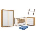 Ver imagem 1 de Dormitório Tutto New 2 Portas, Cômoda, Berço Branco Soft/Freijó com Colchão e Prateleiras - Matic Mó