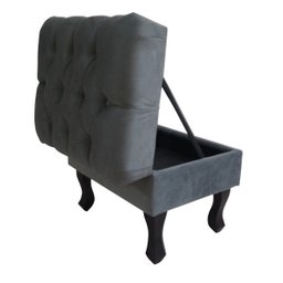 Puff Luis XV Retro Baú Capitone Sala Estar Salão Beleza - Suede Cinza Escuro - 1