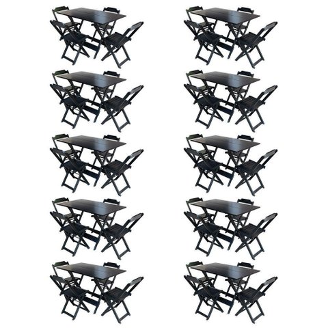 Kit 10 Jogos De Mesa Com 4 Cadeiras De Madeira Dobravel 120X70