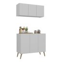 Ver imagem 2 de Kit Armário de Cozinha Aéreo e Balcão 3 Portas Retrô Multimóveis Mp2168 Branco/natural