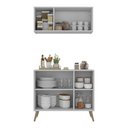 Ver imagem 4 de Kit Armário de Cozinha Aéreo e Balcão 3 Portas Retrô Multimóveis Mp2168 Branco/natural