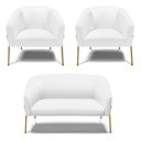 Ver imagem 1 de Sofá Namoradeira e 2 Poltronas Pé de Ferro Dourado Stella Corino D03 - D'Rossi Branco