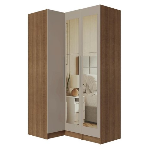 Guarda-Roupa Modulado de Canto 3 Portas com Espelhos Rustic/Crema Neo Madesa