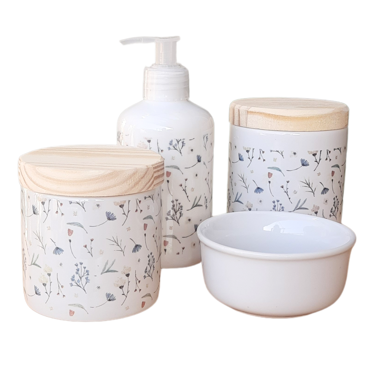 Kit Higiene Bebê Lavabo Arabescos 4 Pçs - Porcelana Tp Pinus