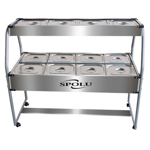 Buffet Combinado Inox 8 Cubas Quentes e 4 Frias com Rodízios - Spolu - Prata 127V SPL-509CO