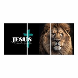 Kit 3 Quadro Decorativo Leão de Judá Cristão Gospel 28x20cm - 2