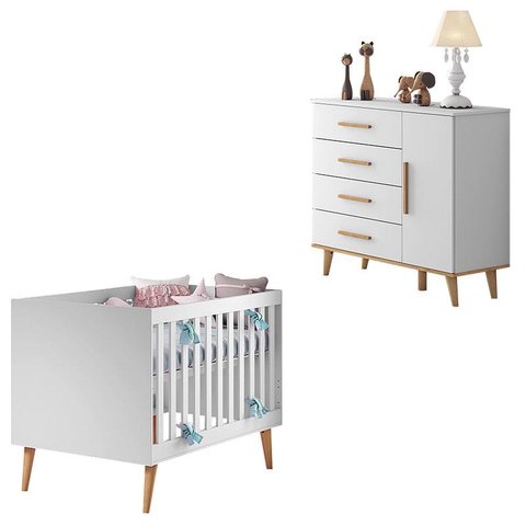 Berço Americano e Cômoda Infantil Ludmila Branco Bétula – Carolina