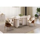 Ver imagem 1 de Conjunto: Mesa de Cozinha Liz C/ Tampo Madeirado C/ Vidro Curvo 180x100cm e 6 Cadeiras Vitta Off
