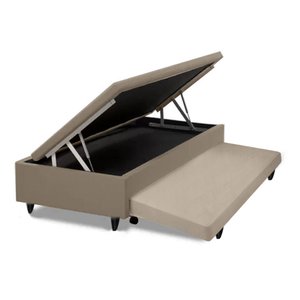 Cama Box Baú Auxiliar Solteiro Corino Espuma 8cm 45x88x188 Bege