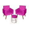 Kit 2 Poltrona Para sala de Estar Bianca Capitonê e 1 Puff Babu Suede Pink - Móveis Mafer - 1