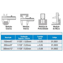 Paquímetro Universal - 150mm-6 - Resolução 0,05mm - Ref. 01,0001 - Zaas - 4