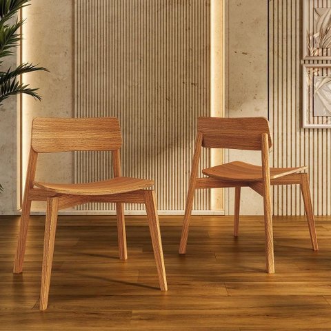 Kit 02 Cadeiras Dunia Estrutura Madeira Maciça Revestimento em Madeira Marrom Lyam Decor