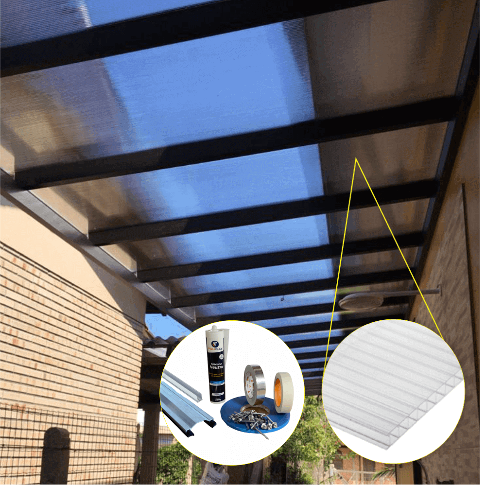 Cobertura Policarbonato Alveolar 2,00m x 6,00m - Cristal 6mm - 5