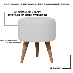 Kit 2 Puff Redondo Linho Sala Quarto Banqueta Pés Polipropileno - Verde Menta - 3